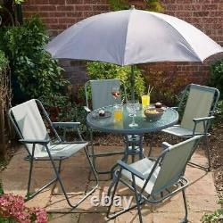 Patio Set 6 Piece Grey Summer Garden Furniture 4 Chairs + Parasol + Table