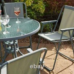 Patio Set 6 Piece Grey Summer Garden Furniture 4 Chairs + Parasol + Table