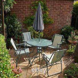 Patio Set 6 Piece Grey Summer Garden Furniture 4 Chairs + Parasol + Table