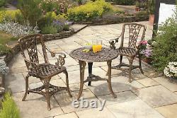 Patio Set Bistro Table and Chairs Garden Furniture Outdoor'Rose' Design Bronze