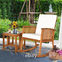 Patio Wooden Rocking Armchair Bistro Seat Home Garden Furniture Set with Table