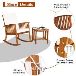 Patio Wooden Rocking Armchair Bistro Seat Home Garden Furniture Set with Table