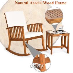 Patio Wooden Rocking Armchair Bistro Seat Home Garden Furniture Set with Table