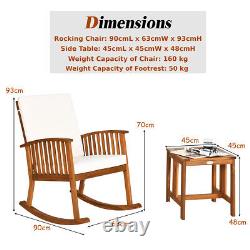Patio Wooden Rocking Armchair Bistro Seat Home Garden Furniture Set with Table