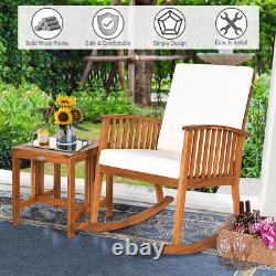 Patio Wooden Rocking Armchair Bistro Seat Home Garden Furniture Set with Table