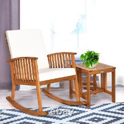 Patio Wooden Rocking Armchair Bistro Seat Home Garden Furniture Set with Table