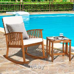 Patio Wooden Rocking Armchair Bistro Seat Home Garden Furniture Set with Table