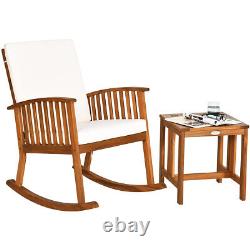 Patio Wooden Rocking Armchair Bistro Seat Home Garden Furniture Set with Table