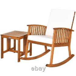 Patio Wooden Rocking Armchair Bistro Seat Home Garden Furniture Set with Table