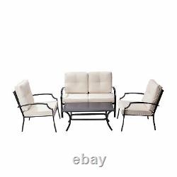 Peaktop 4-Piece Patio Furniture Garden Table & 3 Chairs Sofa Beige PT-OF0004-UK