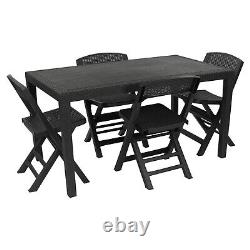 Plastic Rattan Patio Dining Table & Folding Chairs Outdoor Garden Furniture Sets