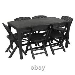 Plastic Rattan Patio Dining Table & Folding Chairs Outdoor Garden Furniture Sets