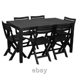 Plastic Rectangle Patio Dining Table & 6 Folding Chairs Outdoor Garden Furniture