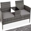 Poly Rattan Bench Glass Table Garden Furniture 2 Seats Wicker Patio Balcony New