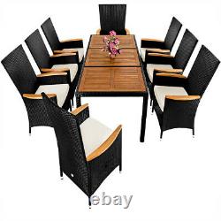 Poly Rattan Dining Table Chairs Set Garden Furniture Wooden 8 Seats Patio Black
