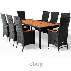 Poly Rattan Dining Table Chairs Set Garden Furniture Wooden 8 Seats Patio Black