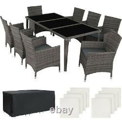 Poly Rattan Garden Dining Set Furniture Table Chair 9 PCs Outdoor Patio Grey