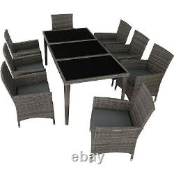 Poly Rattan Garden Dining Set Furniture Table Chair 9 PCs Outdoor Patio Grey