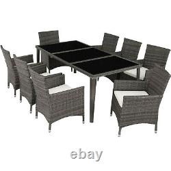 Poly Rattan Garden Dining Set Furniture Table Chair 9 PCs Outdoor Patio Grey