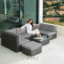 Poly Rattan Garden Furniture Lounge Set 7 Seater Table Wicker Patio Balcony grey