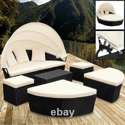 Poly Rattan Garden Furniture Set Patio Day Bed Sun Canopy Sofa Lounge