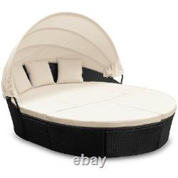 Poly Rattan Garden Furniture Set Patio Day Bed Sun Canopy Sofa Lounge