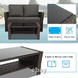 Qulity 4 Pieces Rattan Garden Furniture Set Outdoor Patio Sofa Chair Table Combo