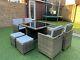 Rattan Garden Furniture Cube Set 4x Chairs Table & 4 Stools Outdoor Patio