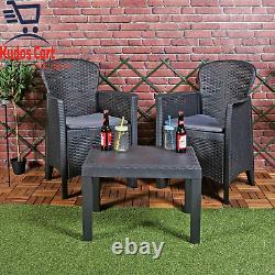 Rattan 3pc Outdoor Garden Furniture Set Table 2 Chair Cushions Patio Black New