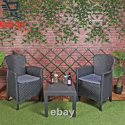 Rattan 3pc Outdoor Garden Furniture Set Table 2 Chair Cushions Patio Black New