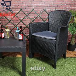 Rattan 3pc Outdoor Garden Furniture Set Table 2 Chair Cushions Patio Black New