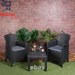 Rattan 3pc Outdoor Garden Furniture Set Table 2 Chair Cushions Patio Black New