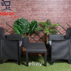 Rattan 3pc Outdoor Garden Furniture Set Table 2 Chair Cushions Patio Black New