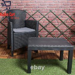 Rattan 3pc Outdoor Garden Furniture Set Table 2 Chair Cushions Patio Black New