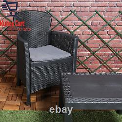 Rattan 3pc Outdoor Garden Furniture Set Table 2 Chair Cushions Patio Black New