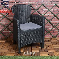 Rattan 3pc Outdoor Garden Furniture Set Table 2 Chair Cushions Patio Black New