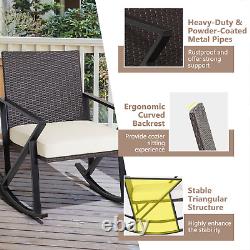 Rattan 3pc Patio Bistro Set Rocking Chair Table Cushion Outdoor Garden Furniture