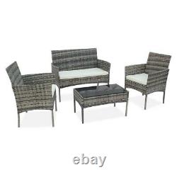 Rattan 4 Piece Set Garden Conservatory Patio Furniture Table Sofa & Chairs Grey