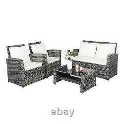 Rattan 4 Seater Lounge Sofa Chair Patio Outdoor Garden Furniture withCushions Grey