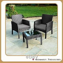 Rattan Armchair Bistro Set 2 Chairs & Table Garden Furniture Outdoor Patio Set