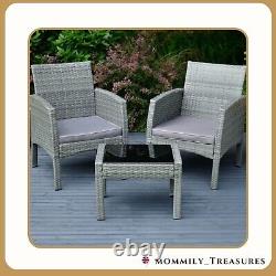 Rattan Armchair Bistro Set 2 Chairs & Table Garden Furniture Outdoor Patio Set