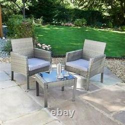 Rattan Armchair Bistro Set 2 Chairs & Table Garden Furniture Outdoor Patio Set