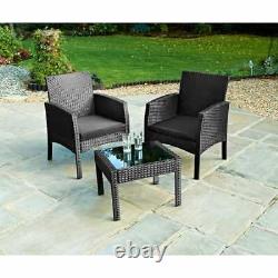 Rattan Armchair Bistro Set 2 Chairs & Table Garden Furniture Patio Set Dam Box