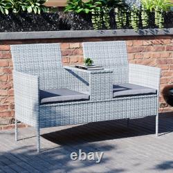 Rattan Bistro Set 2 Seater Love Seat Chair Table Outdoor Garden Patio Furniture