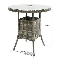 Rattan Bistro Set 3pcs Garden Furniture Set Coffee Table Patio Outdoor Grey