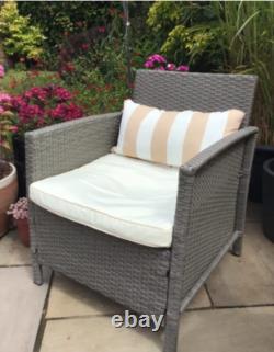 Rattan Bistro Set Garden Patio Furniture 2 Chairs Cushions Wicker Coffee Table