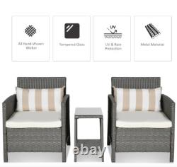 Rattan Bistro Set Garden Patio Furniture 2 Chairs Cushions Wicker Coffee Table