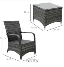 Rattan Bistro Set Garden Patio Furniture Wicker Conservatory 2 Chair Glass Table