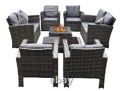 Rattan Corner Garden Patio Furniture Set 8-Piece with Fire Pit Relax, Entertain