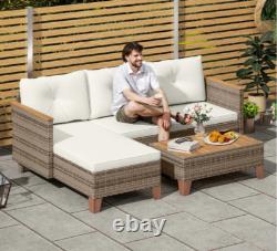 Rattan Corner Sofa Set Garden Patio Furniture 4 Seater Conservatory Wooden Table